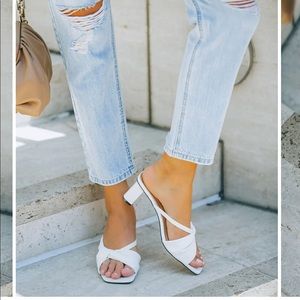 New in box, White block heel sandals, size 7.5